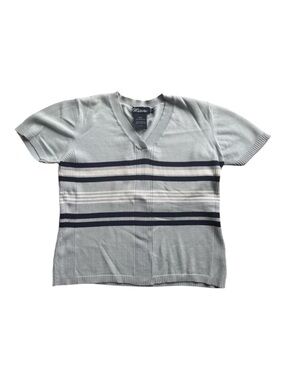 Vintage Striped Cotton Knit Baby Tee Y2K Retro Short Sleeve Top Preppy Soft Girl